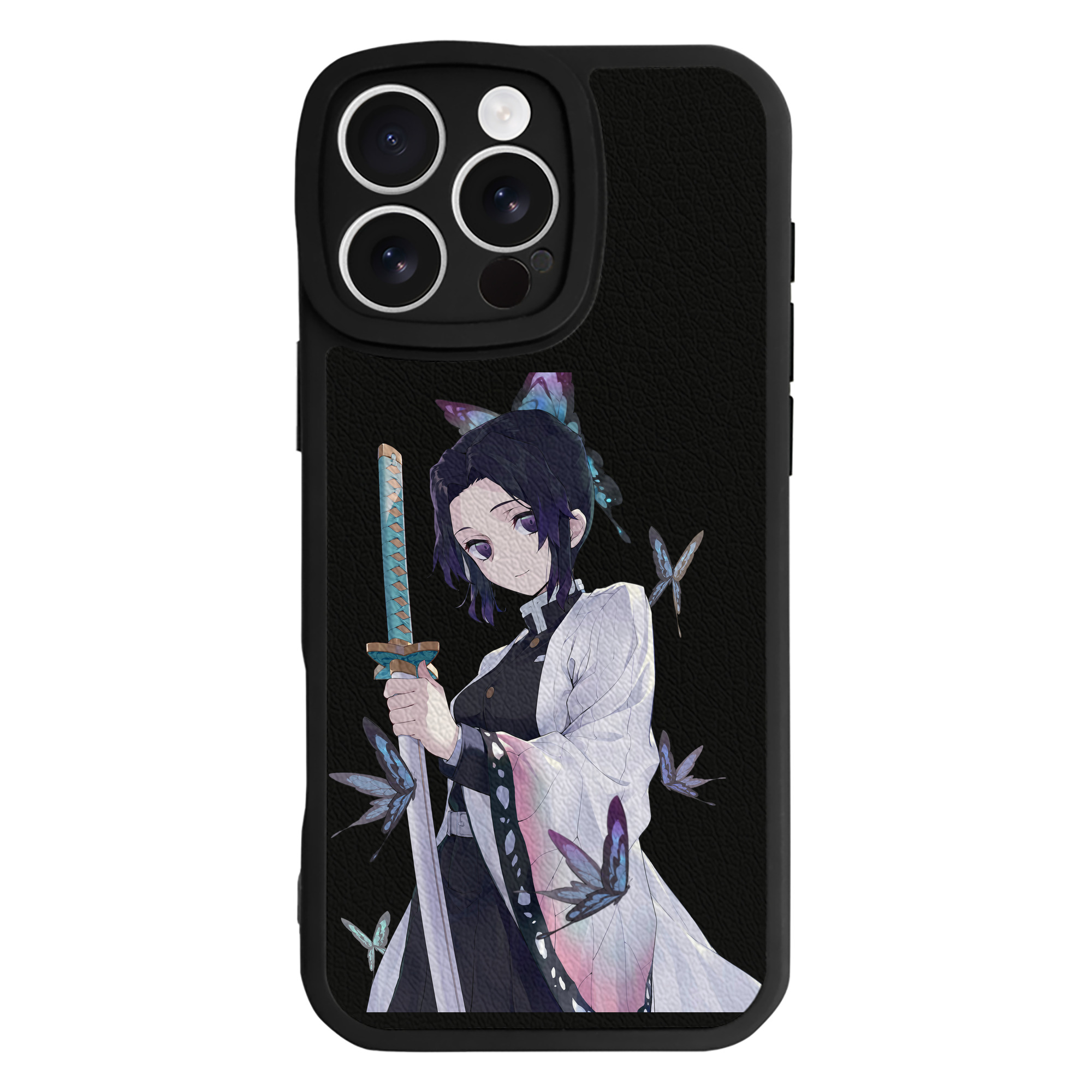 （画像用） 鬼滅の刃（きめつのやいば）蟲柱-胡蝶 しのぶ／こちょう しのぶ Kochou Shinobu 【iPhone 16シリーズ対応】シリコンスマホケース（レザー調） 材質：シリコン